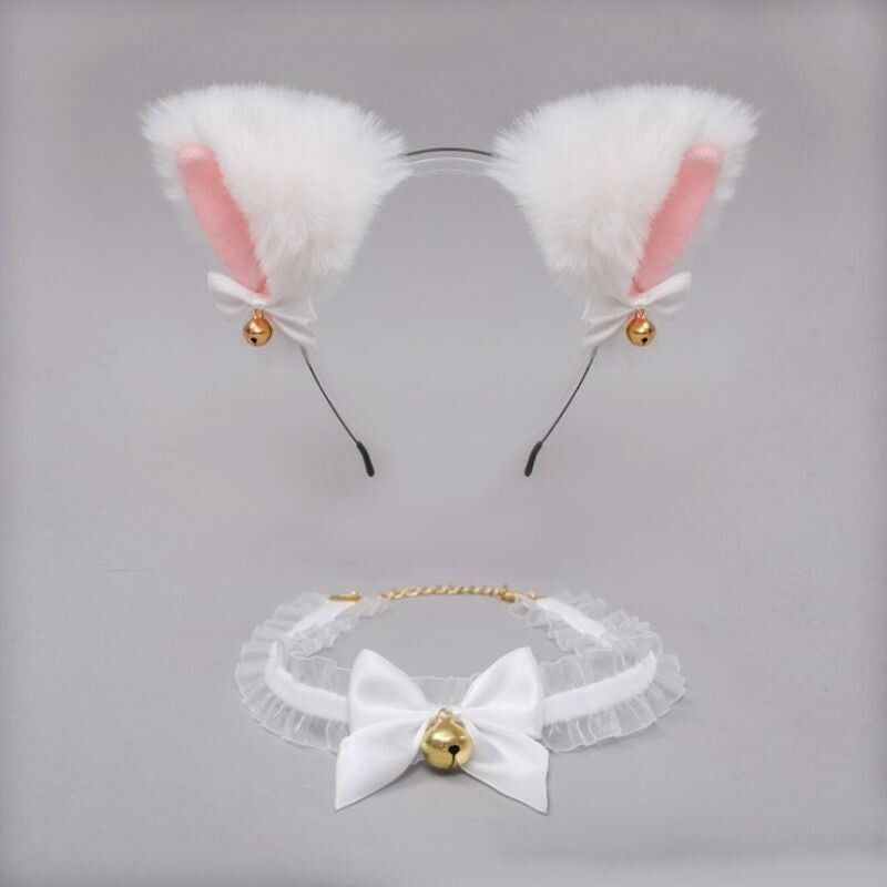 Cat Ear Headband Bell Necklet Set