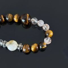 Handcrafted Tiger's Eye and Clear Quartz Bracelet — A Natural Gemstone Energy Bracelet to Help You Find Protection, Confidence, and Mental Clarity