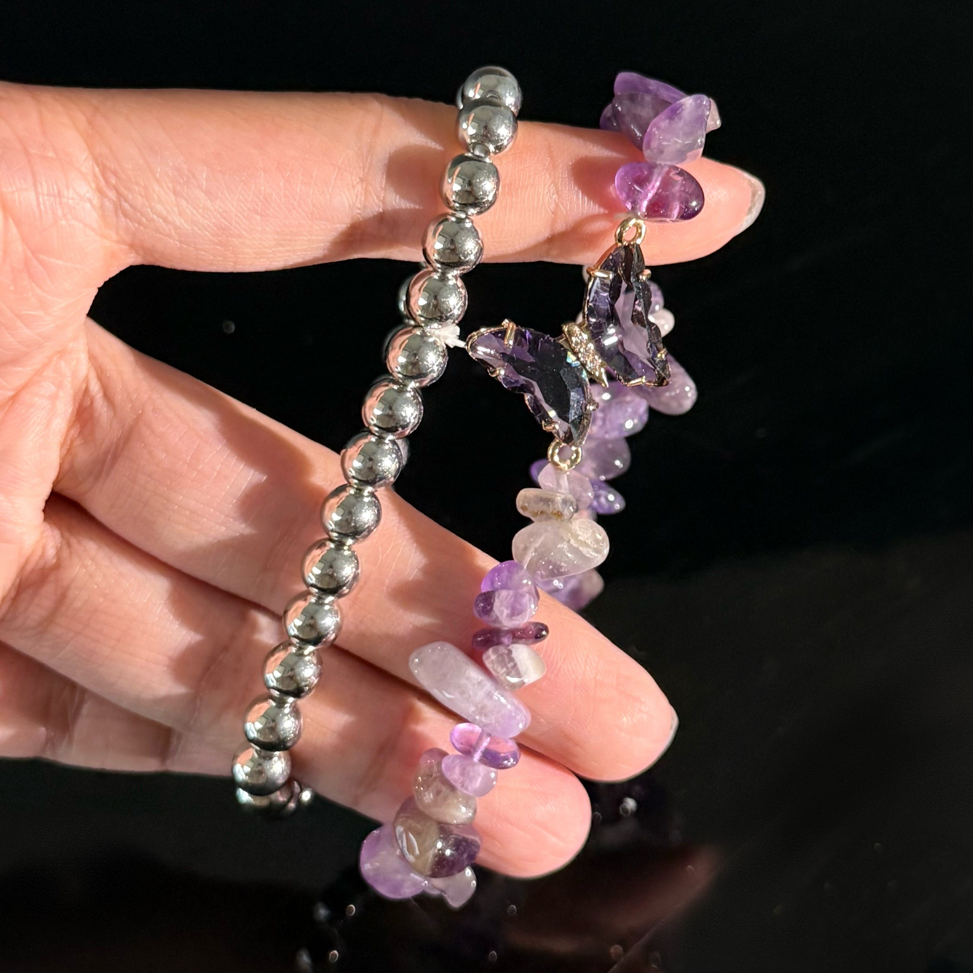 Pisces Amethyst Bracelet Set – Healing Crystal & Silver Energy Jewelry