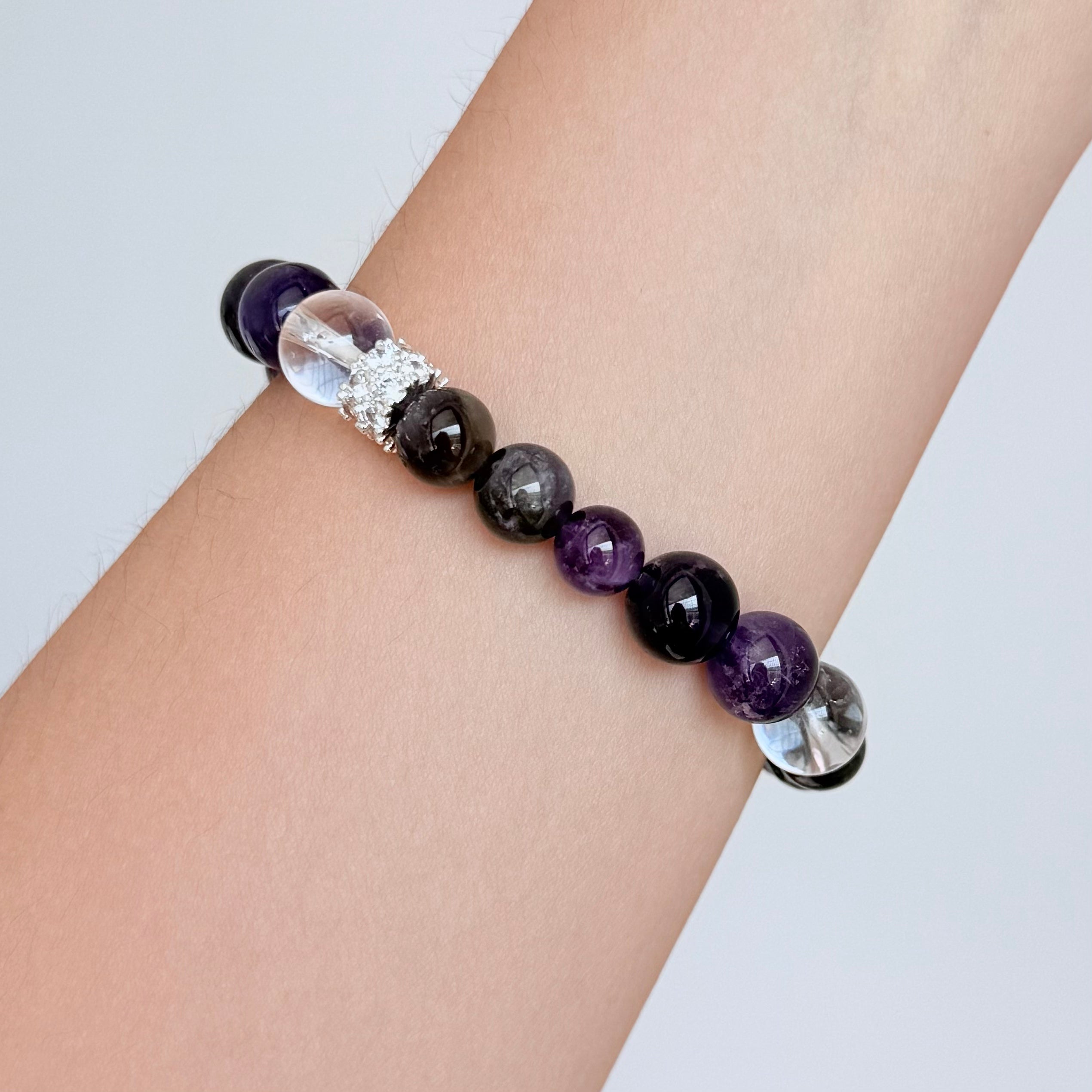 Amethyst & Smoky Quartz Bracelet with Clear Quartz