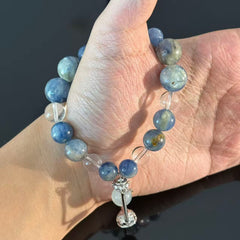 Blue Kyanite & Clear Quartz Crystal Bracelet with Pendant Charm – Handmade Calming Energy Beaded Bracelet