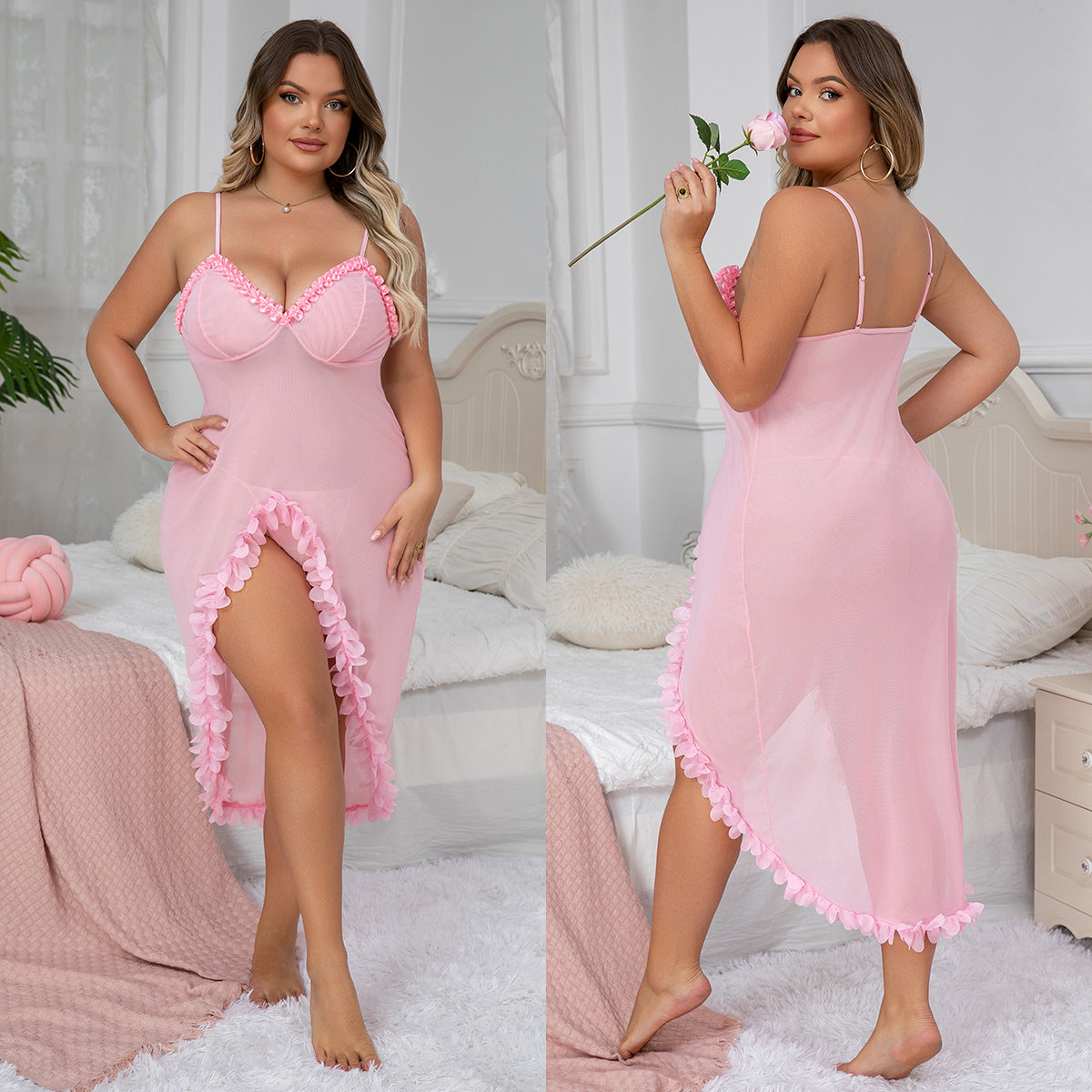 Plus Size Semi See-through Sleeveless Split Long Dress