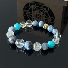 Blue Kyanite & Apatite Crystal Bracelet with Clear Quartz