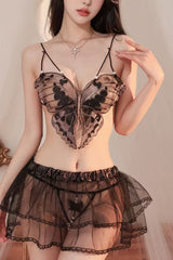 ã€?9.9】Three-Point Butterfly See-through Lace-up Skirt Suit