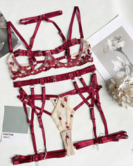 Hollow Out Strappy Lingerie 5-piece Set