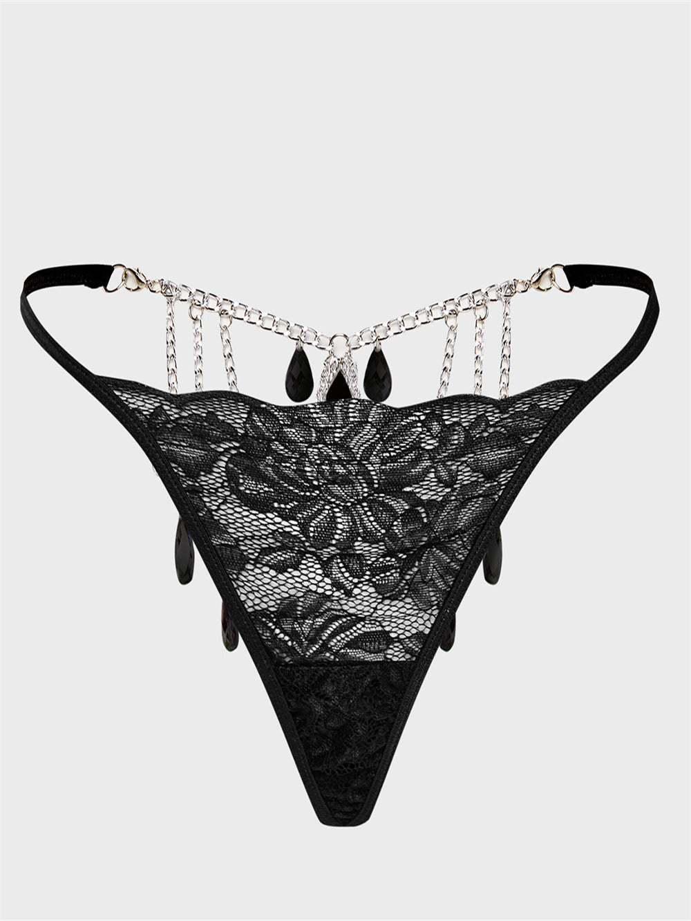 Thong Lace Water Drop Gem Embellished Breathable