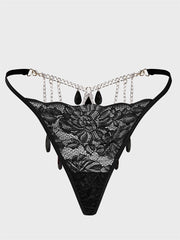 Thong Lace Water Drop Gem Embellished Breathable