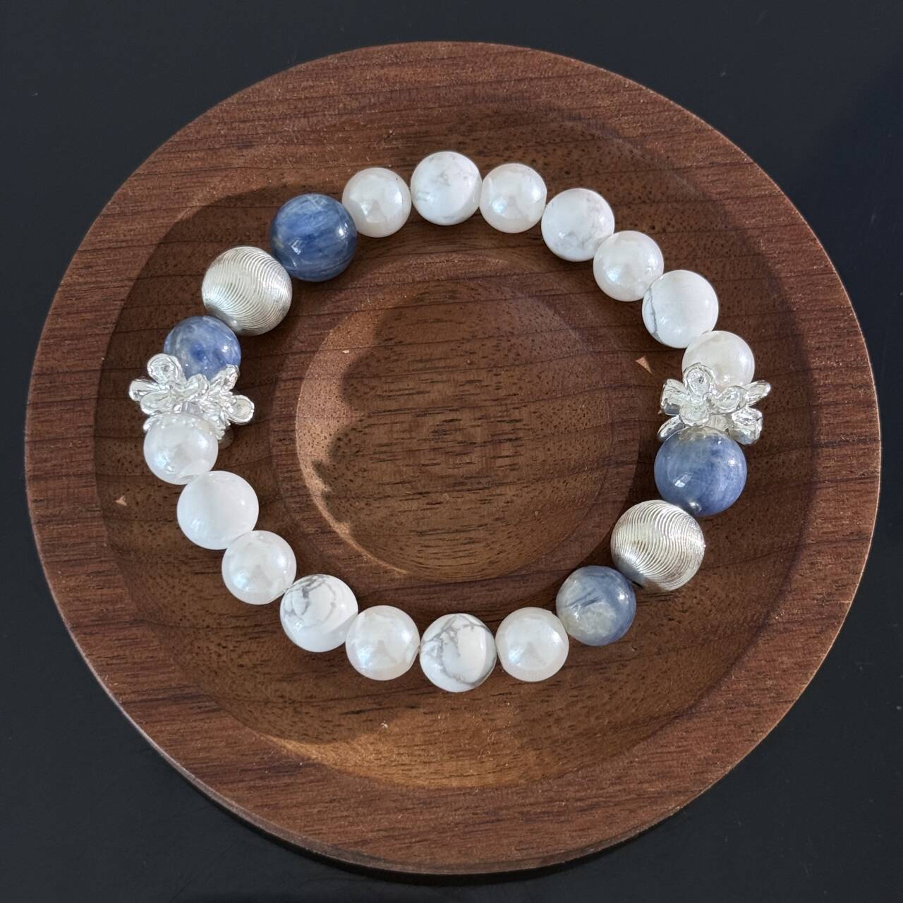 Handcrafted Crystal Bracelet: Blue Kyanite & White Magnesite — Natural Healing Gemstone Bracelet for Emotional Balance