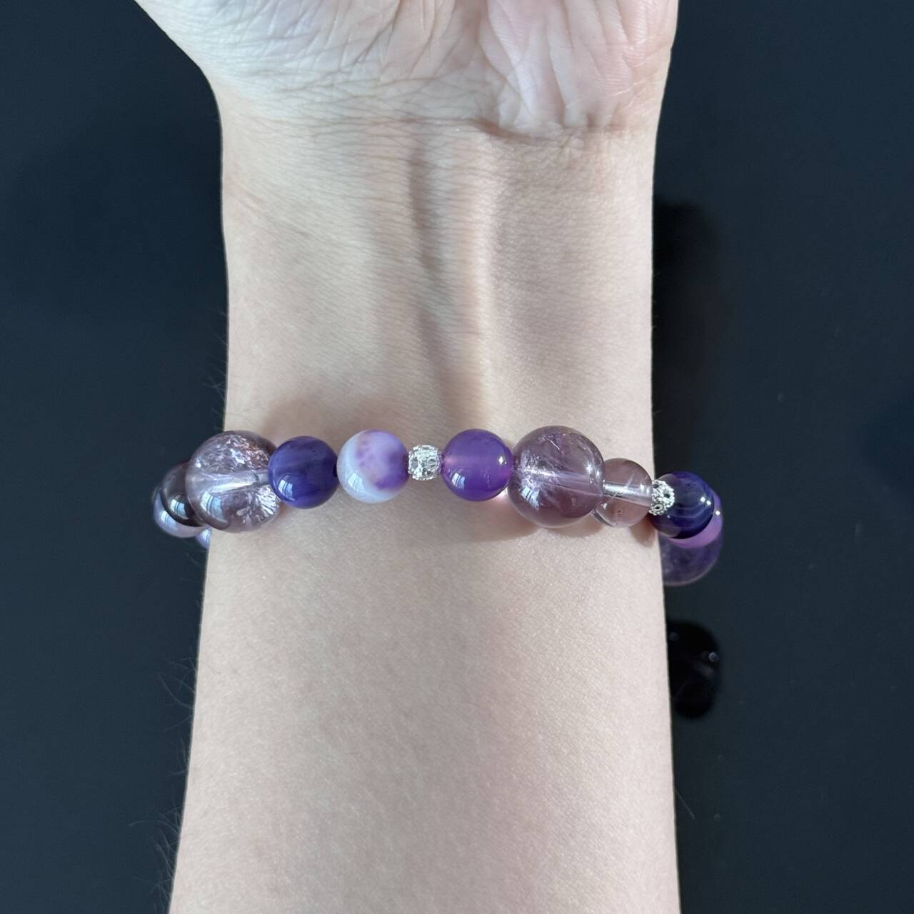 Handcrafted Amethyst and Frosted Quartz Bracelet — A Healing Gemstone Beaded Bracelet to Help You Attain Serenity