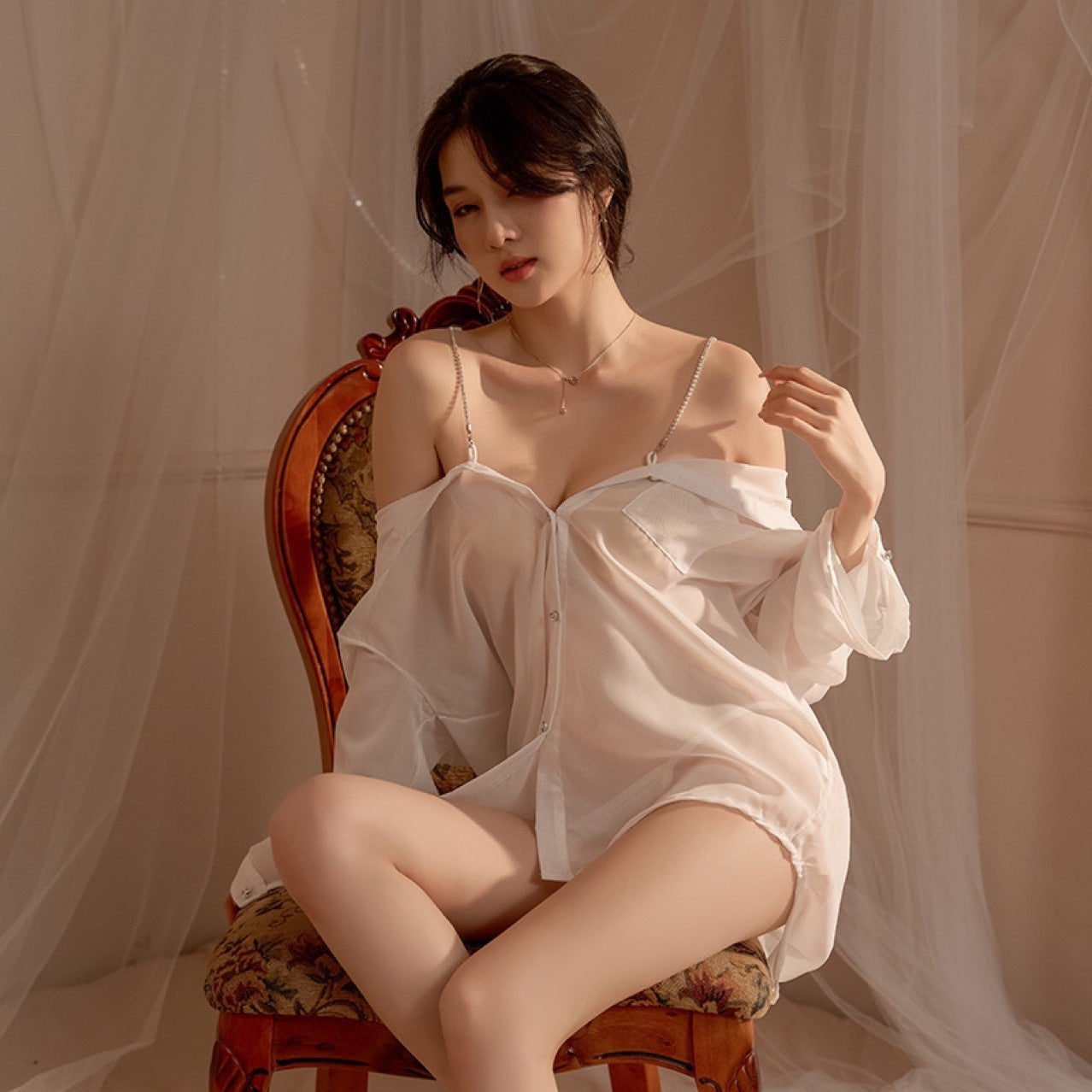 See-Through Diamond Suspender Nightdress Set