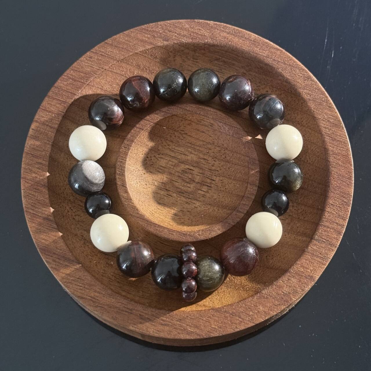 Obsidian, Red Jasper, and White Jade Bracelet — Healing Crystal Bracelet, Symbolizing Protection