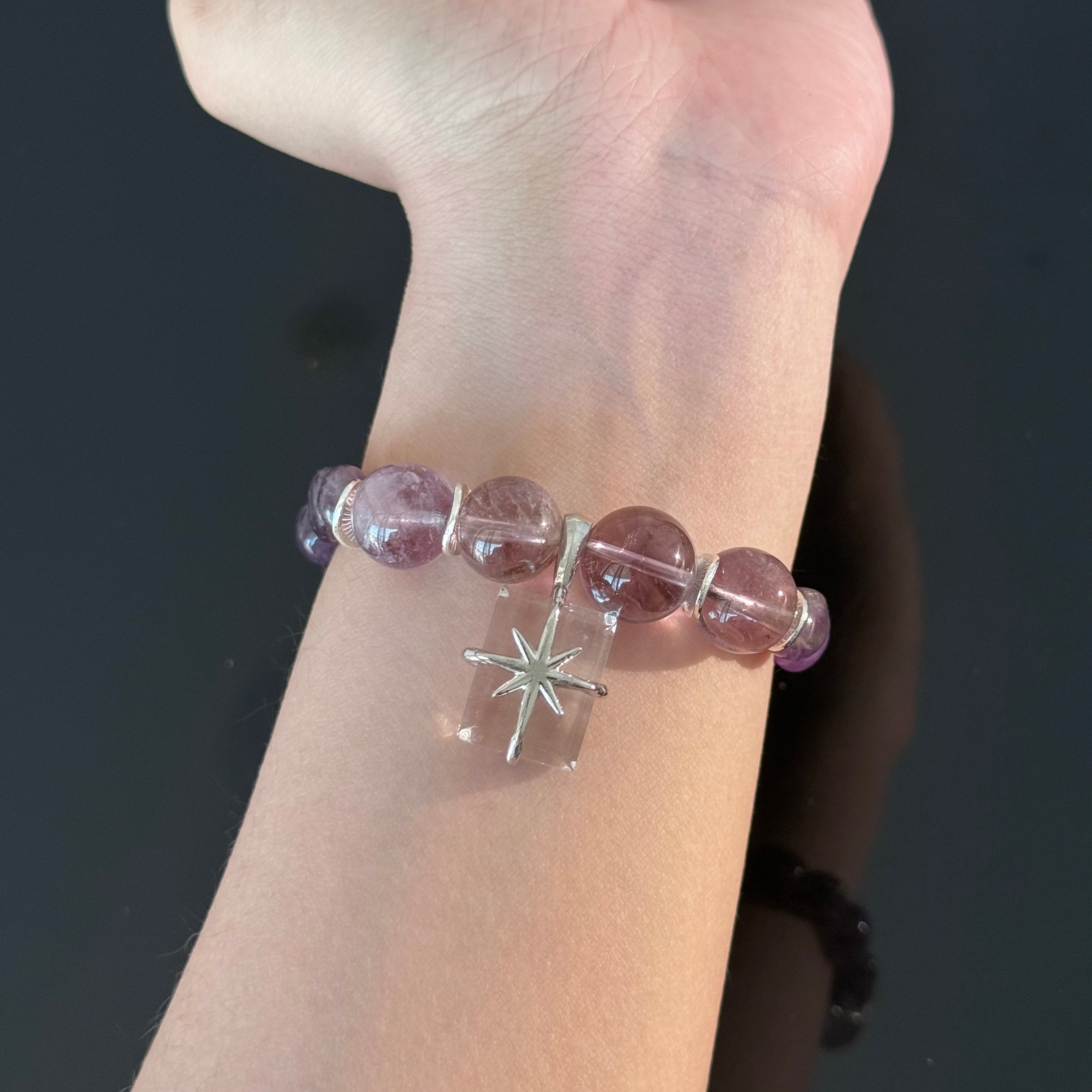 Amethyst Crystal Bracelet with Gift Box Charm – Handmade Purple Healing Energy Beaded Bracelet