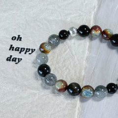 Natural Obsidian & Phantom Quartz Multi-Stone Bracelet | Grounding & Protection Crystal Jewelry