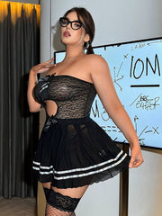 Mesh Tube Top No-Take-Off Outfits Lolita Lingerie Pleated Skirt Cosplay Dress Lingerie Set