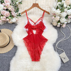 Lingerie Plush Jumpsuit Temptation Suit Lace Mesh with Steel Ring