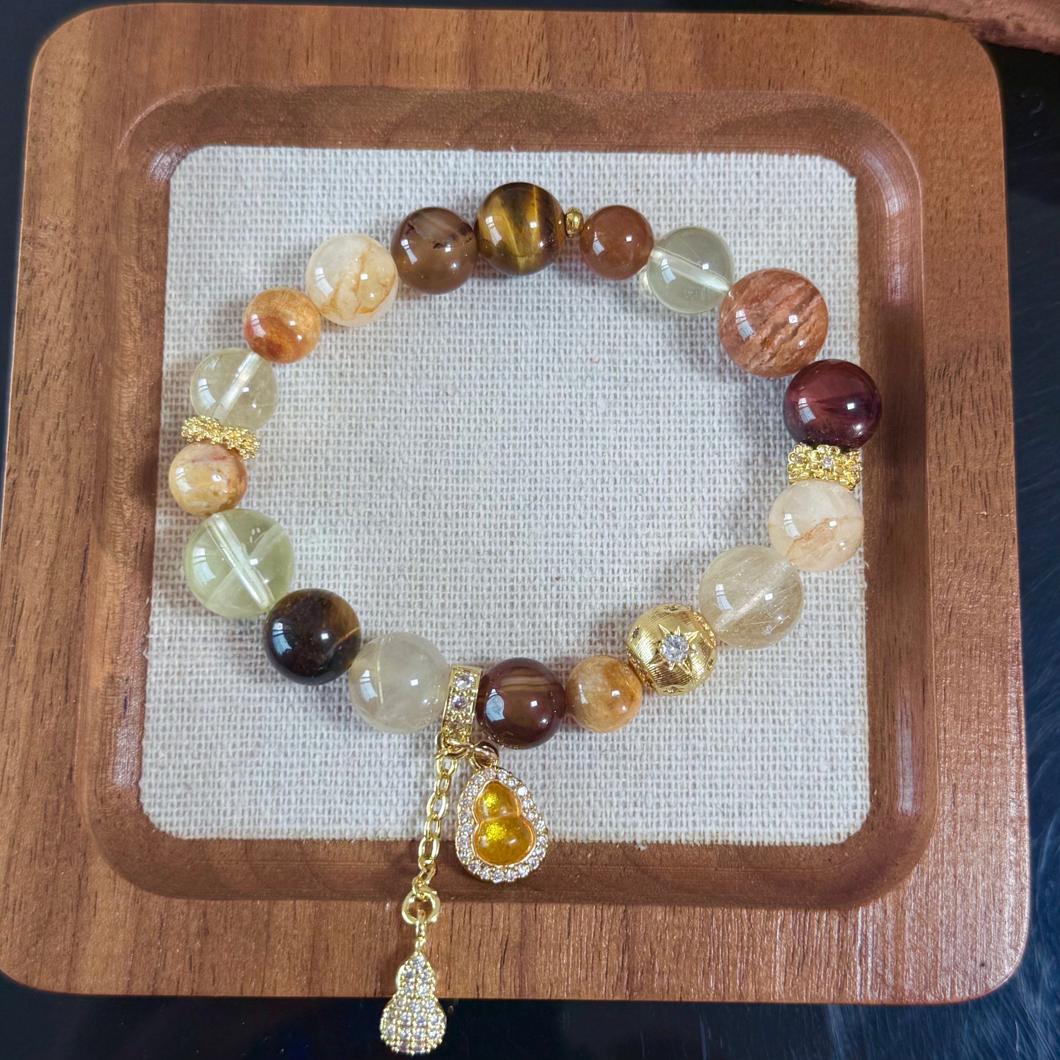 Gourd of Blessings & Money Bag Charm | Wealth-Attracting & Luck-Preserving Multi-Gemstone Crystal Bracelet