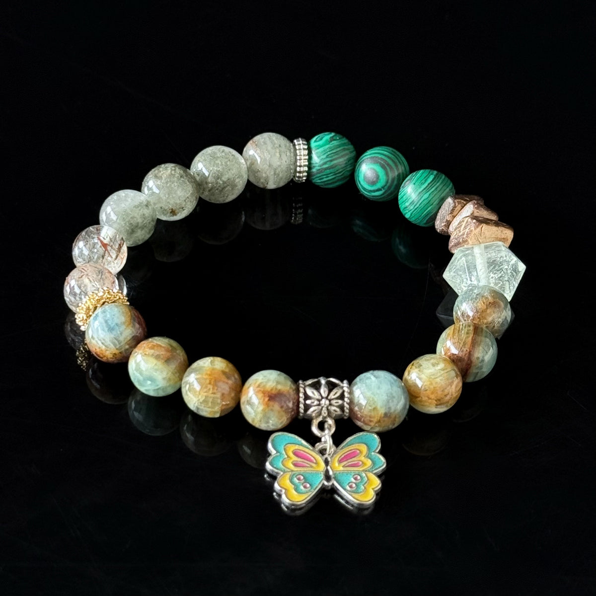 Malachite & Moss Agate Butterfly Bracelet