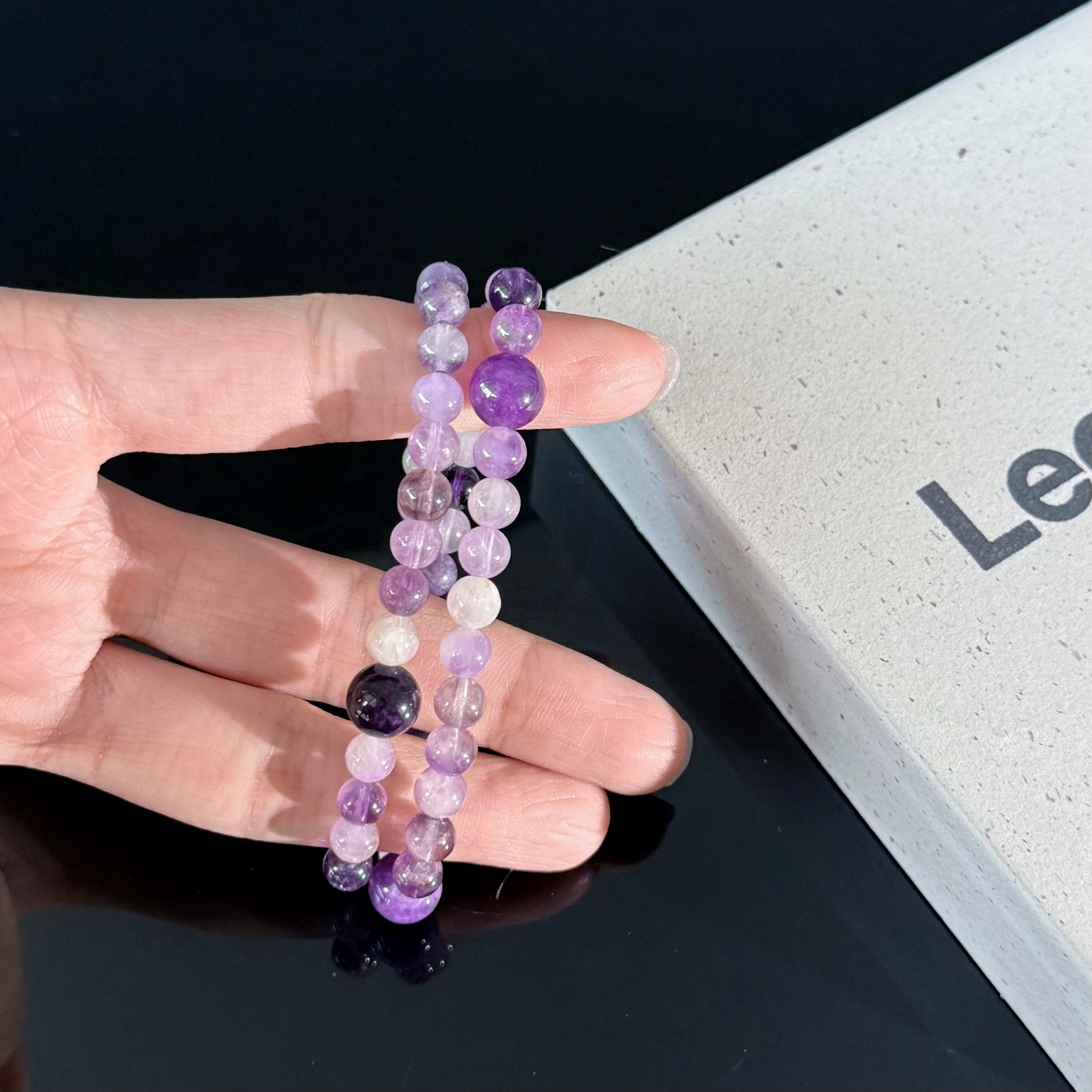 Handcrafted Amethyst Gradient Beaded Bracelet — Stackable Purple Crystal Bracelet