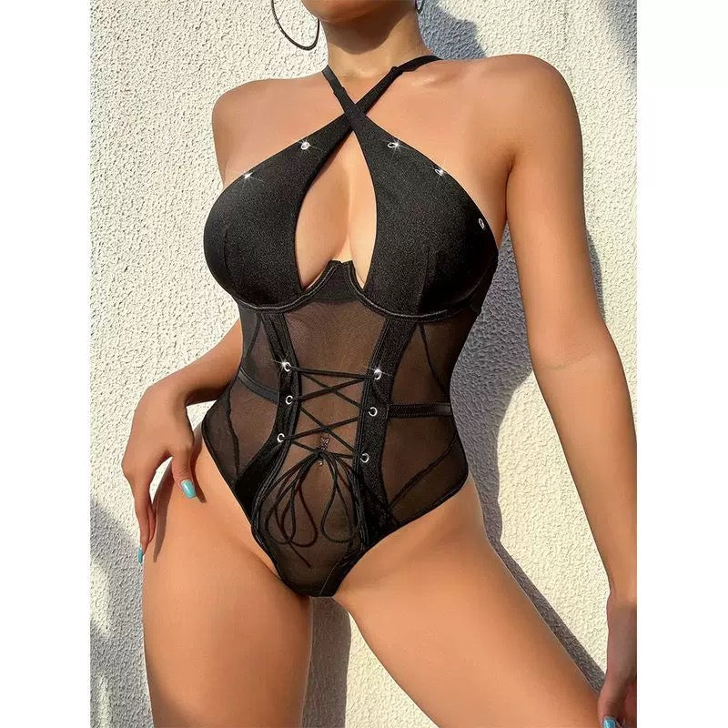 Lingerie Pajamas Lace See-Through Seductive Corset Adjustable Corset
