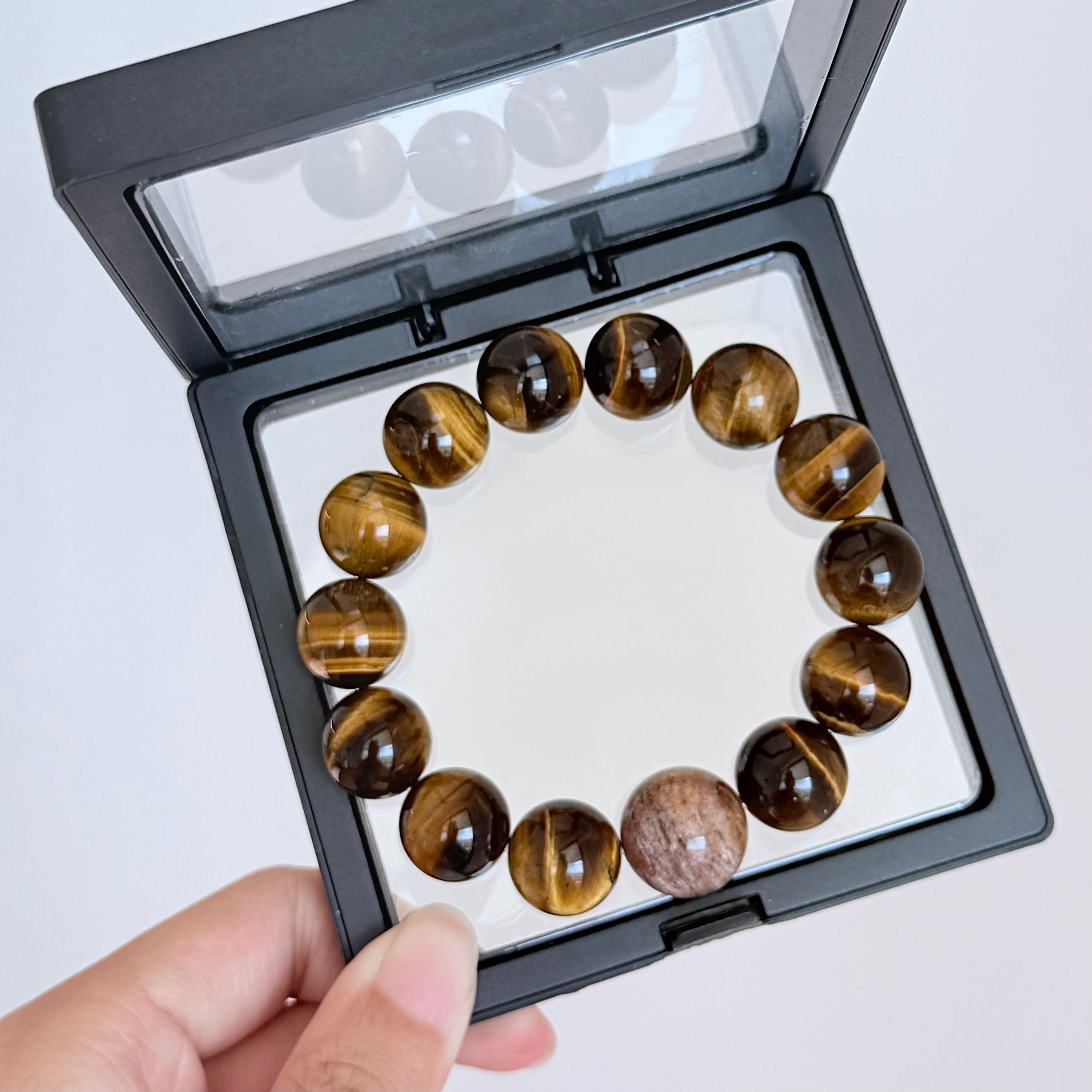 Tiger’s Eye Crystal Bracelet with Brown Stone Center