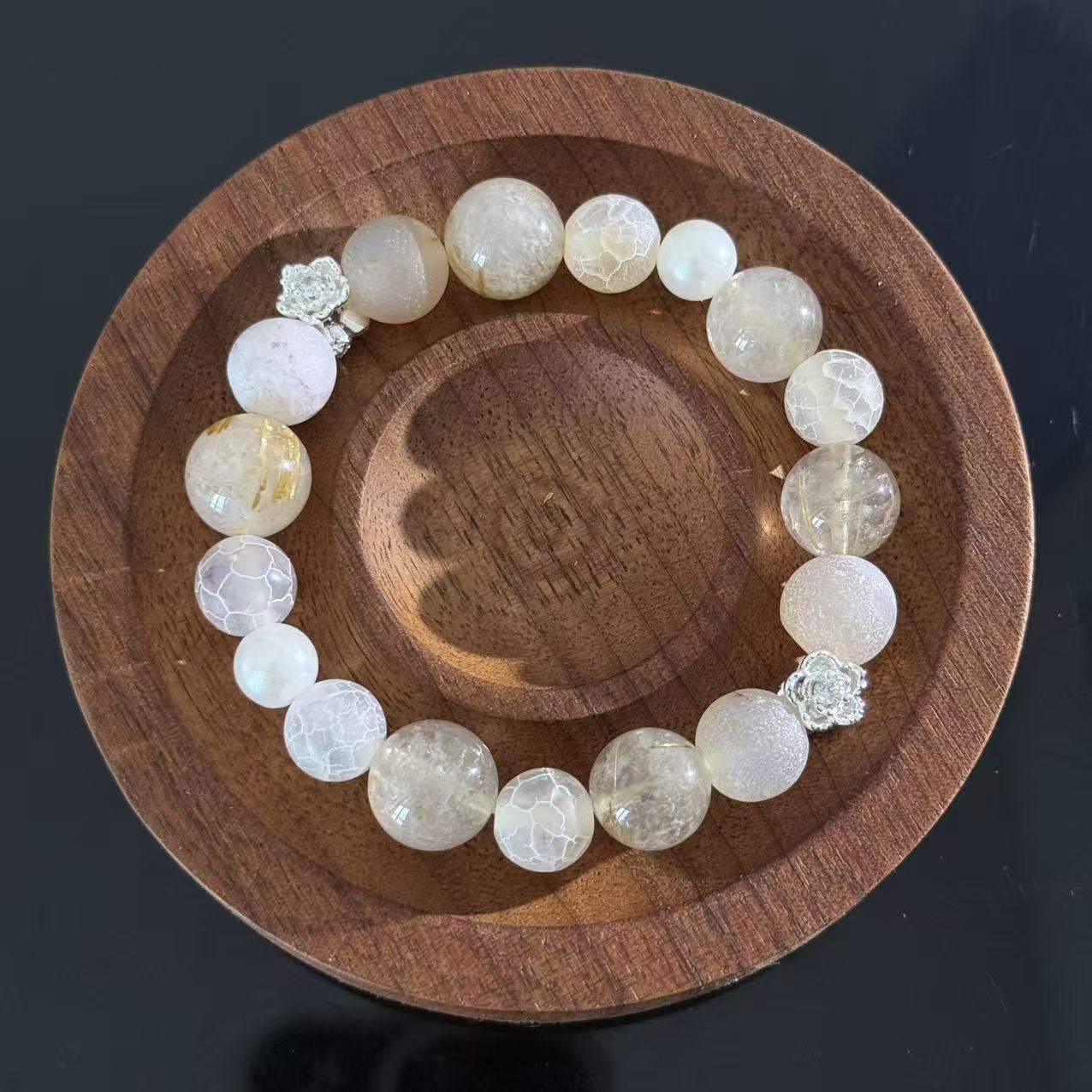 Ethereal White Quartz & Crackle Agate Handmade Bracelet