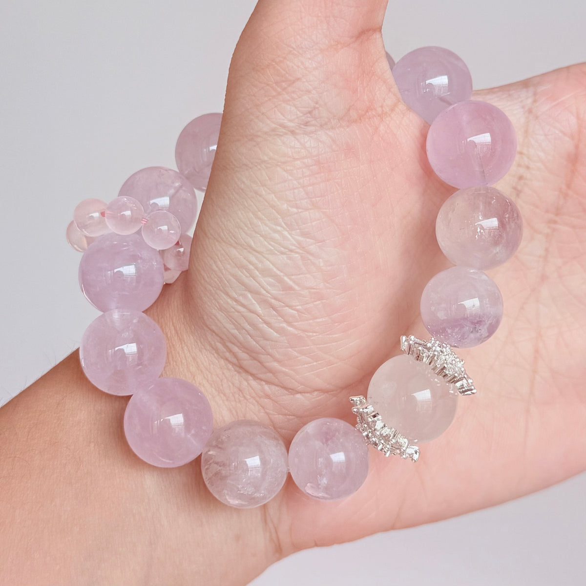 Lavender Amethyst Bracelet with Rose Quartz Flower & Zircon Charm