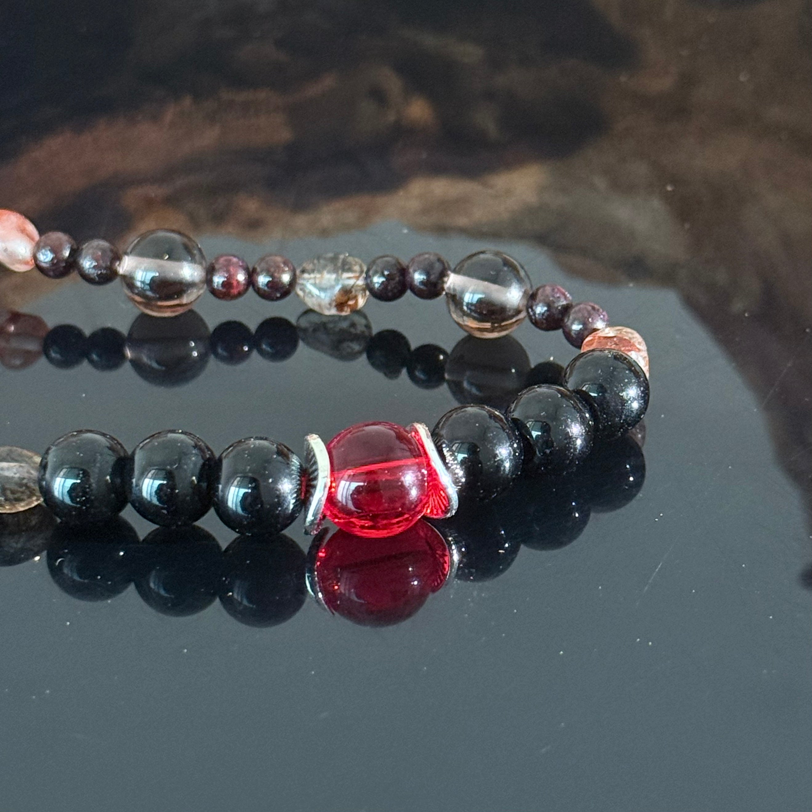 Handcrafted Obsidian and Red Crystal Beaded Bracelet — A Bracelet for Protection, Energy Balance, and Healing