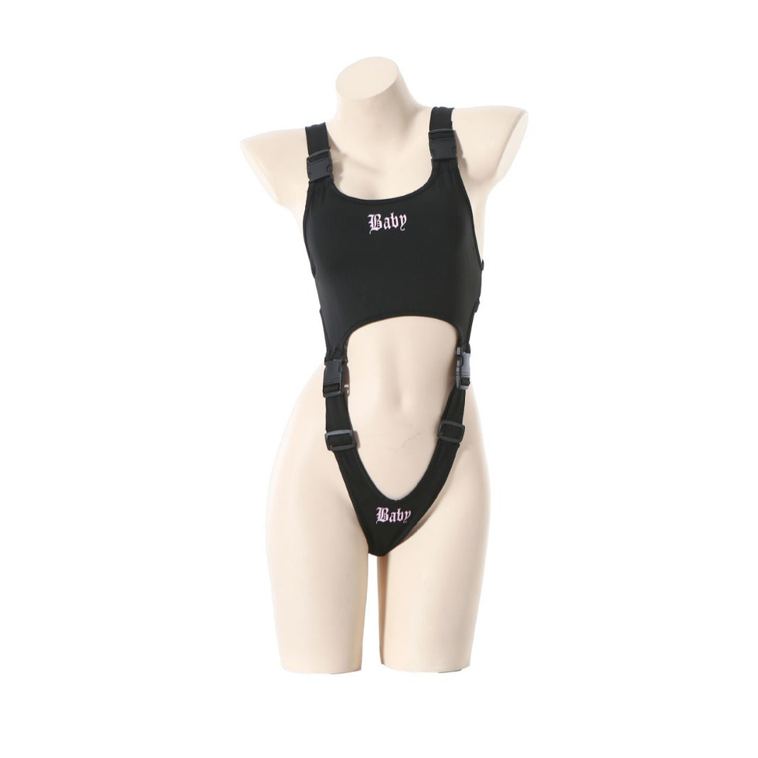 "Baby" Printed One-piece Strap Buckle Lingerie