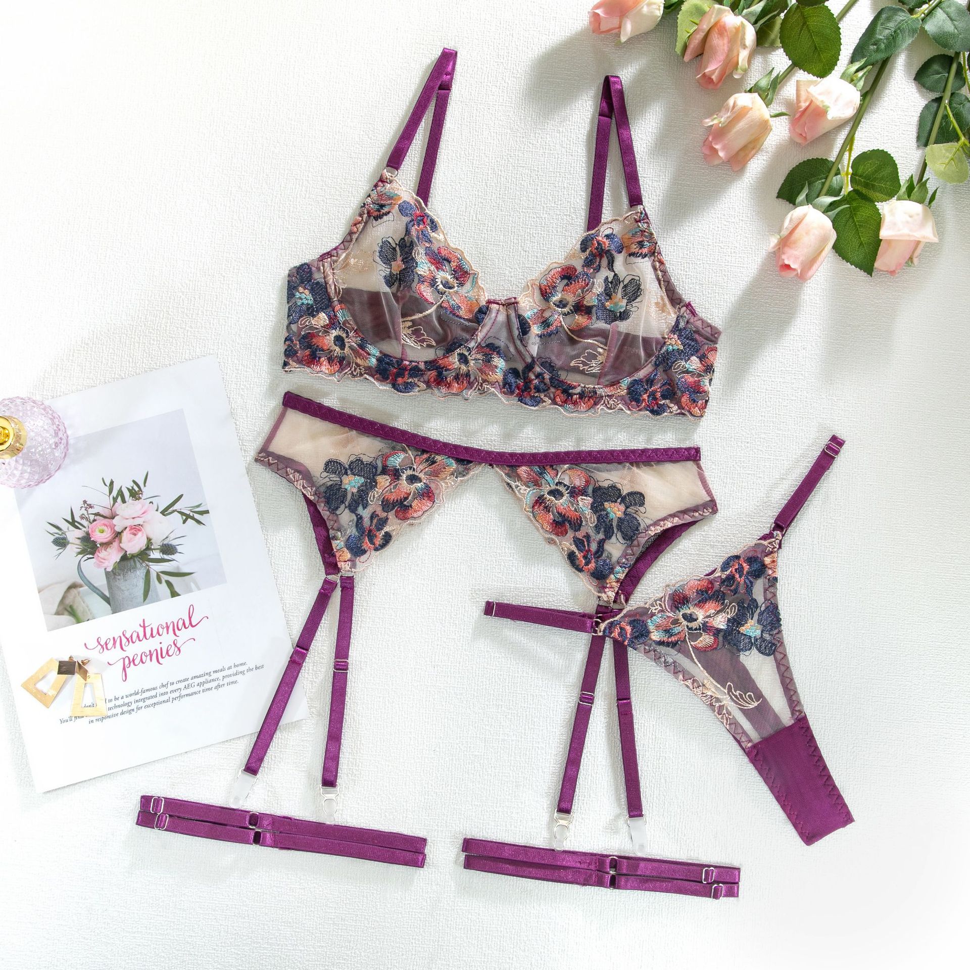 Sister Style Four-Piece Set See-Through Push-Up Bra Erotic Lingerie