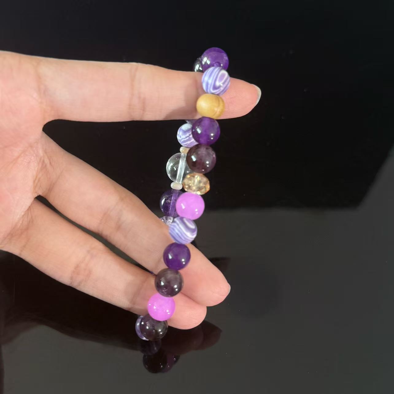 Purple Mist Star-Slumber | Amethyst and Clear Quartz Spliced Bracelet