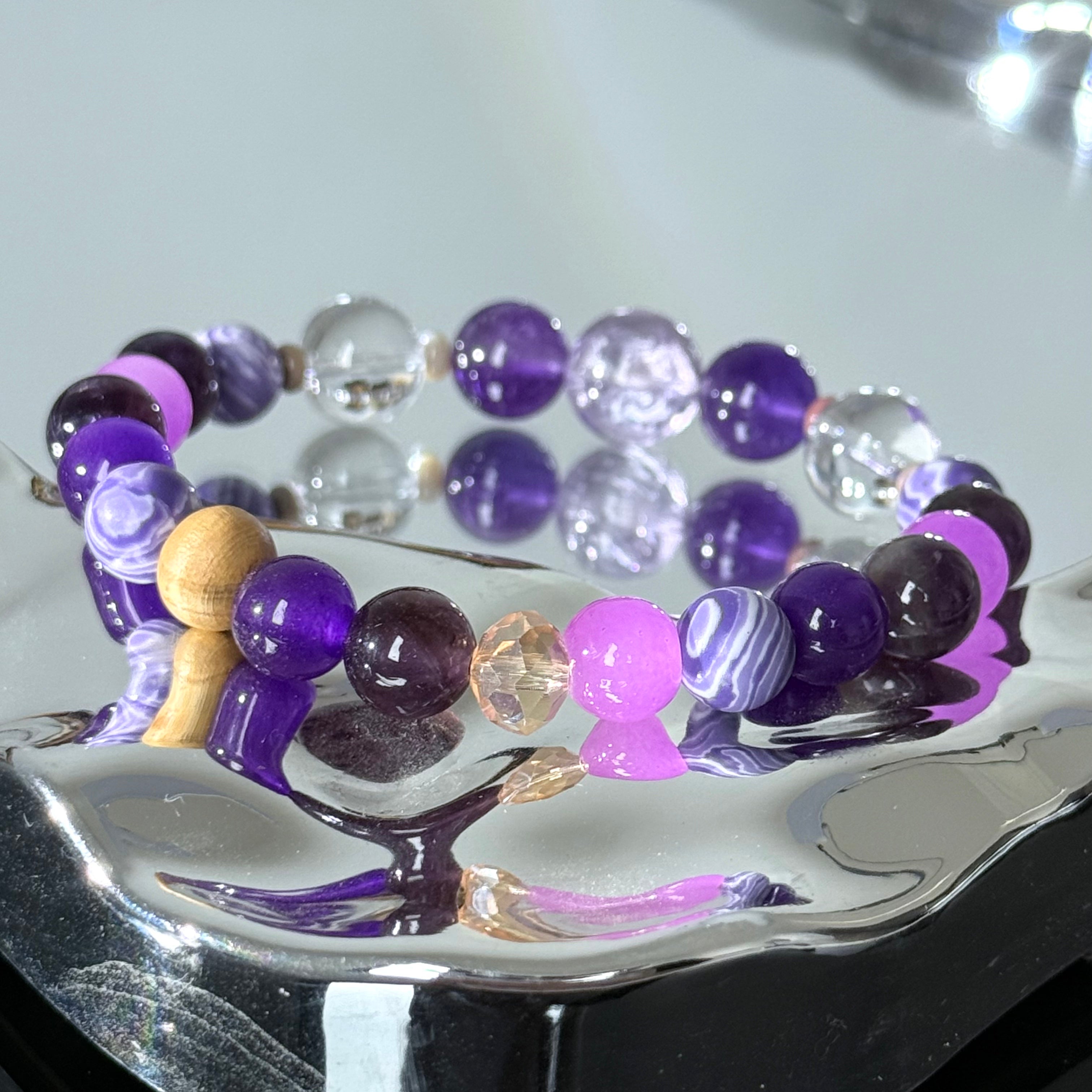 Purple Mist Star-Slumber | Amethyst and Clear Quartz Spliced Bracelet