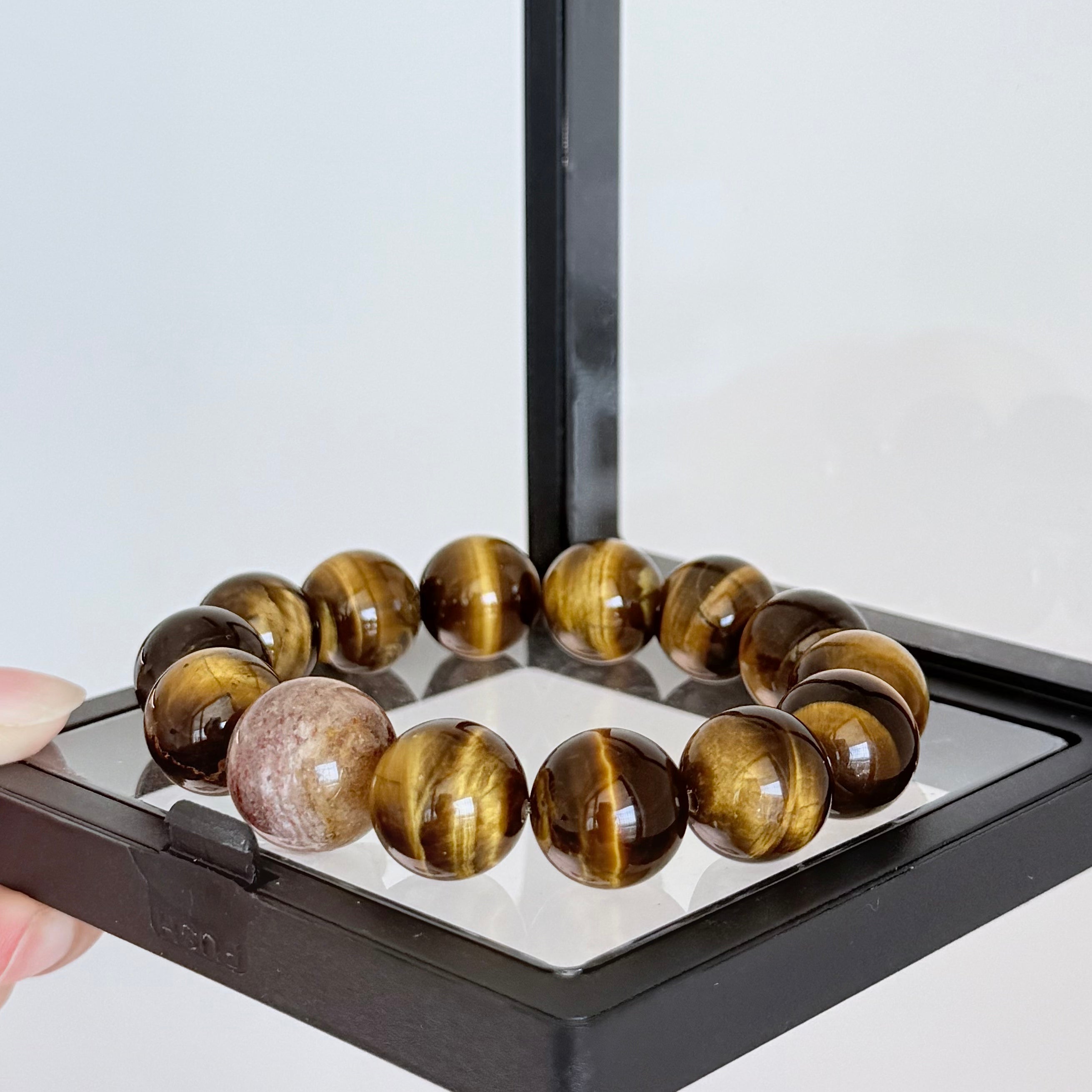 Tiger’s Eye Crystal Bracelet with Brown Stone Center