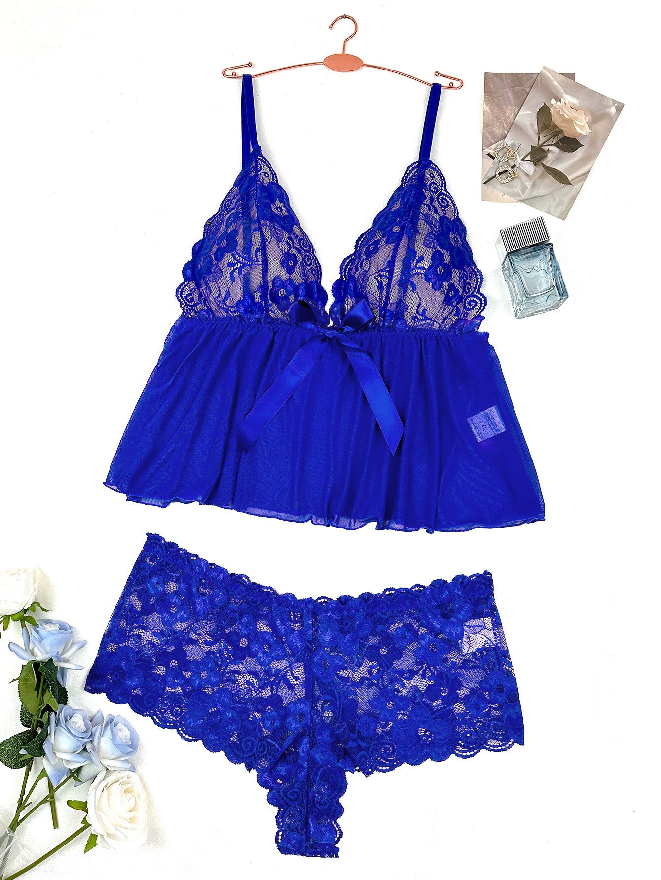 Plus Size Three-Point Lace Sling with Boxer Underwear Suit