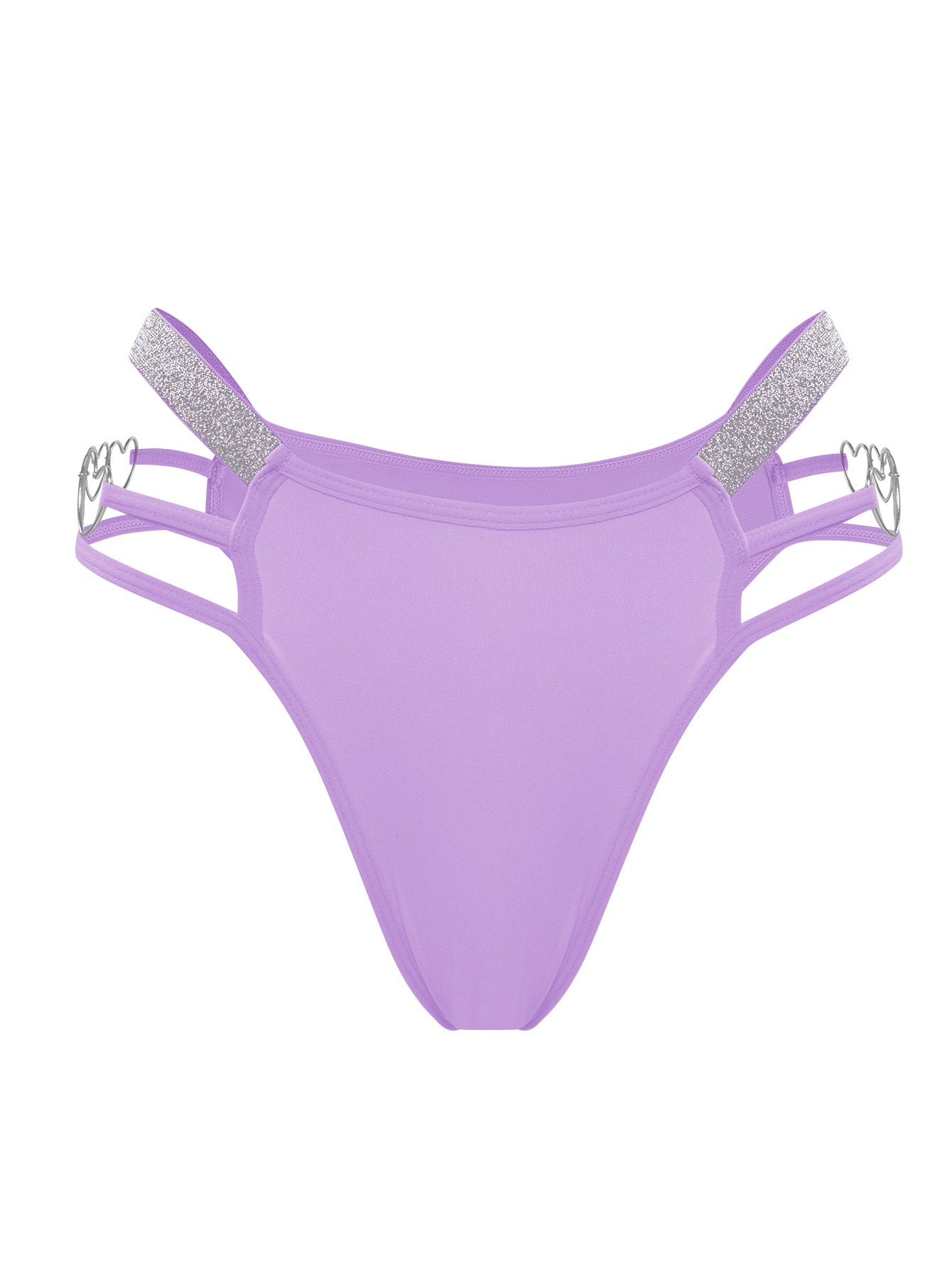 Low Rise Cheeky Underwear Strappy Heart Buttons Silver Ribbon