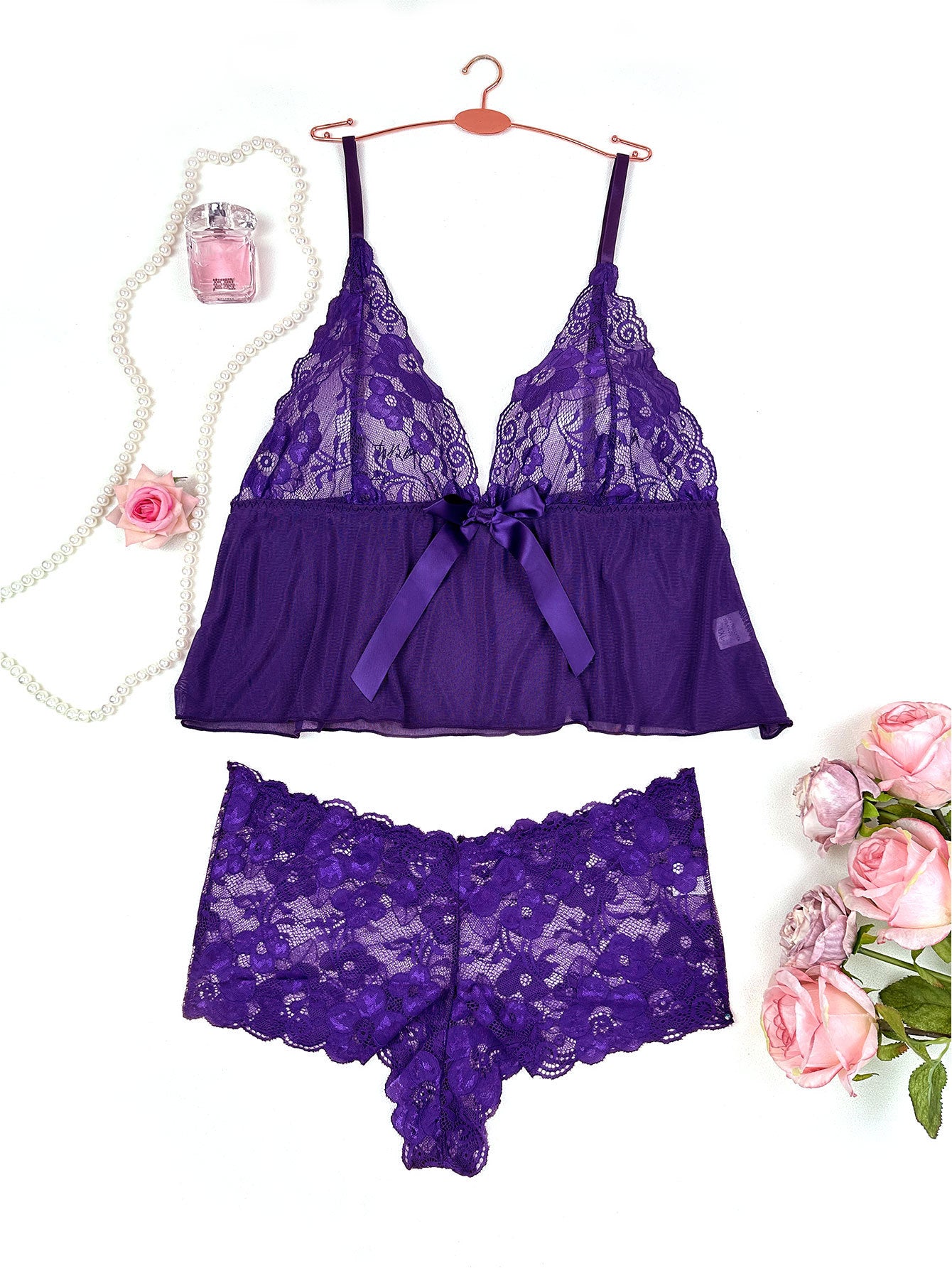 Plus Size Three-Point Lace Sling with Boxer Underwear Suit