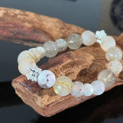Ethereal White Quartz & Crackle Agate Handmade Bracelet