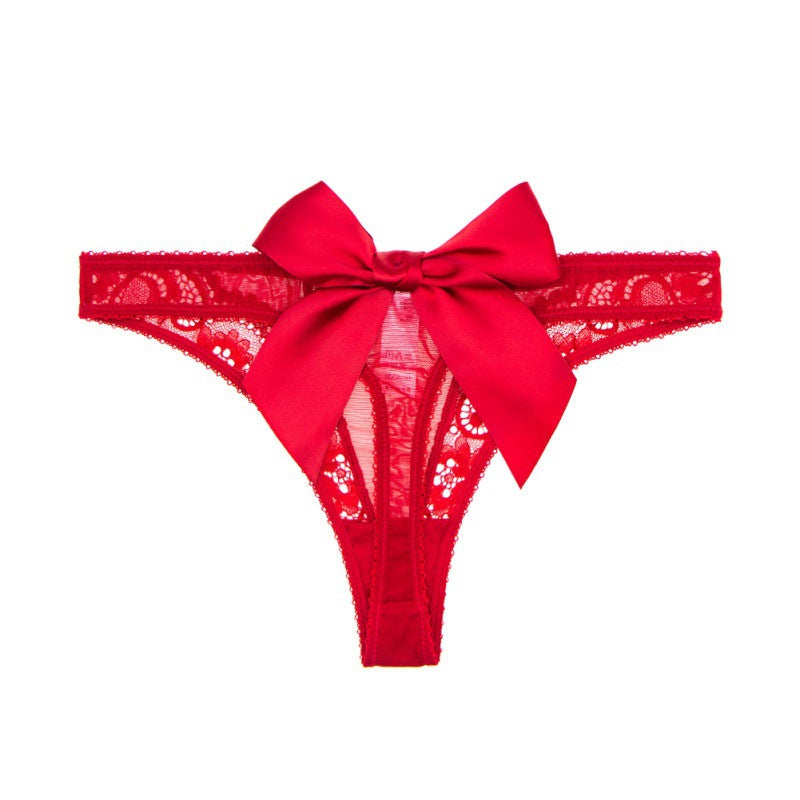 Alluring Low Rise Thong Panties Featuring Bowknot Sheer Design for a Seductive Style