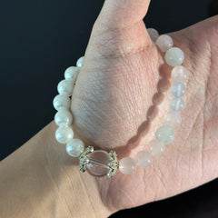 Aquamarine & Rose Quartz Crystal Bracelet with Clear Quartz Center Bead – Handmade Healing Energy Bracelet