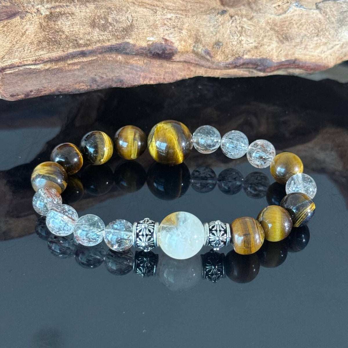 Handcrafted Tiger's Eye and Clear Quartz Bracelet — A Natural Gemstone Energy Bracelet to Help You Find Protection, Confidence, and Mental Clarity