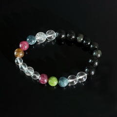 Black Obsidian & Clear Quartz Chakra Bracelet – Protection & Emotional Balance Crystal Bracelet