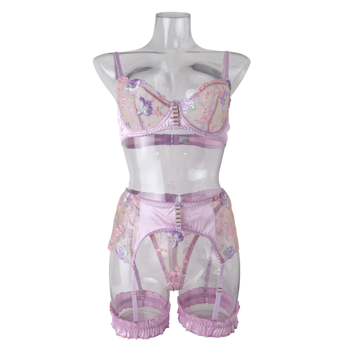 Light Purple Lace See-through Set of Erotic Lingerie Embroidery Bra