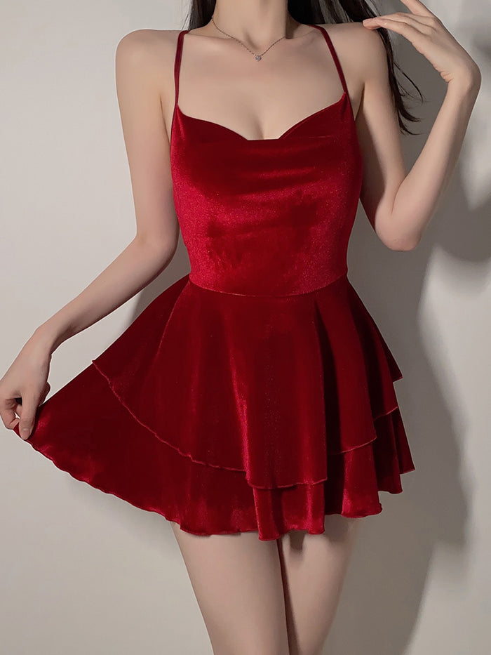 Velvet Layered Suspenders Nightdress