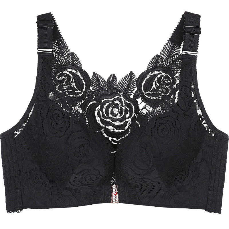 Plus Size Lace Wide Straps Wireless Bra Front Closure Push Up Bras
