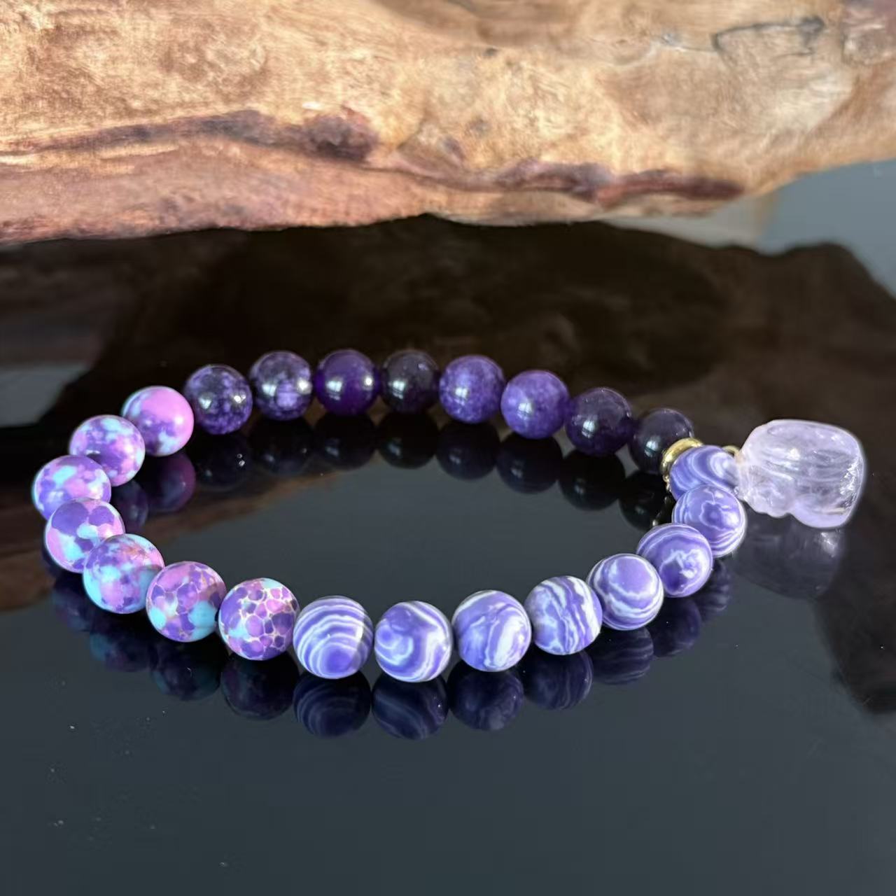 Handcrafted Purple Agate and Amethyst Bracelet — Jewelry for Enhanced Intuition, Protection, and Spiritual Healing