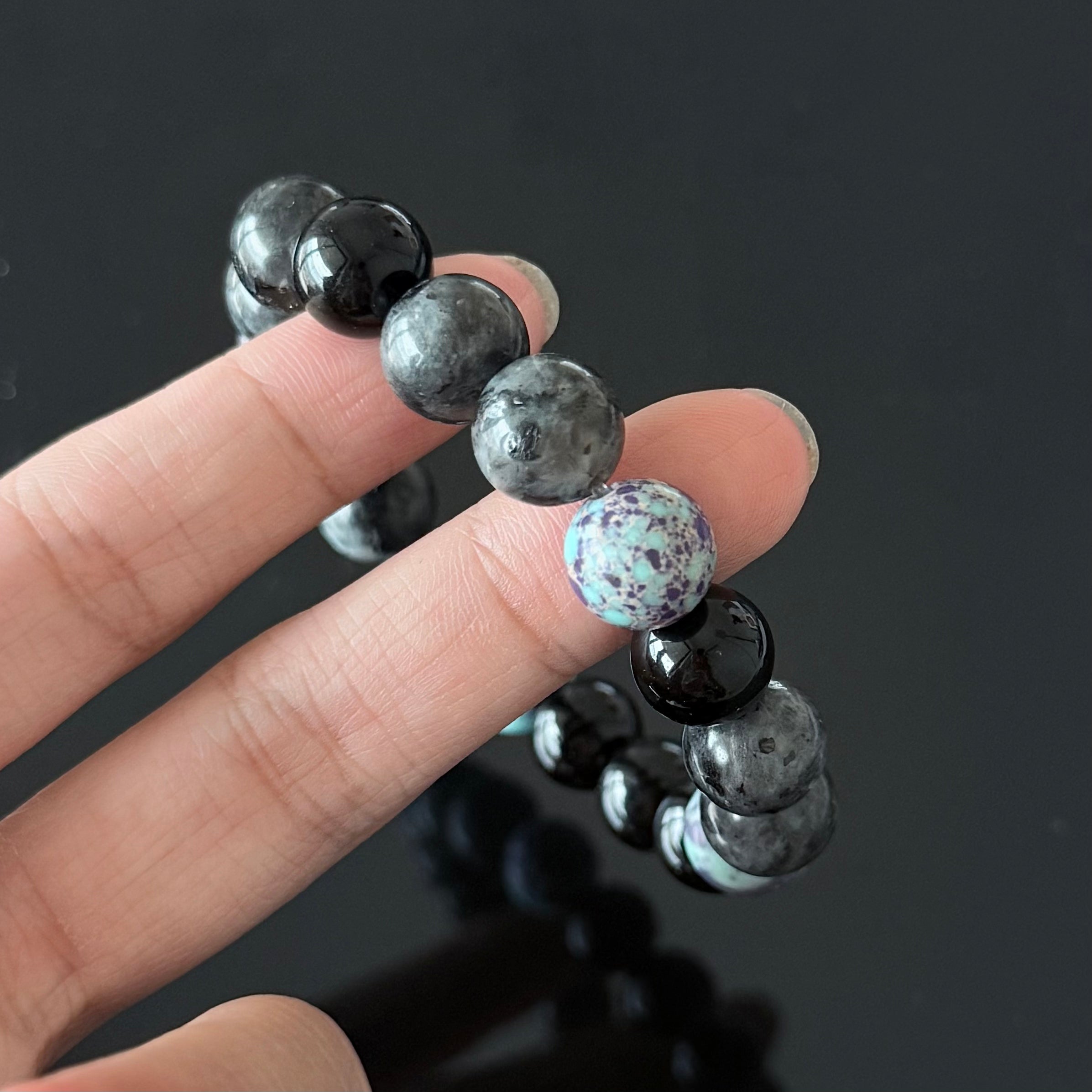 Black Obsidian & Labradorite Crystal Bracelet with Purple Jasper