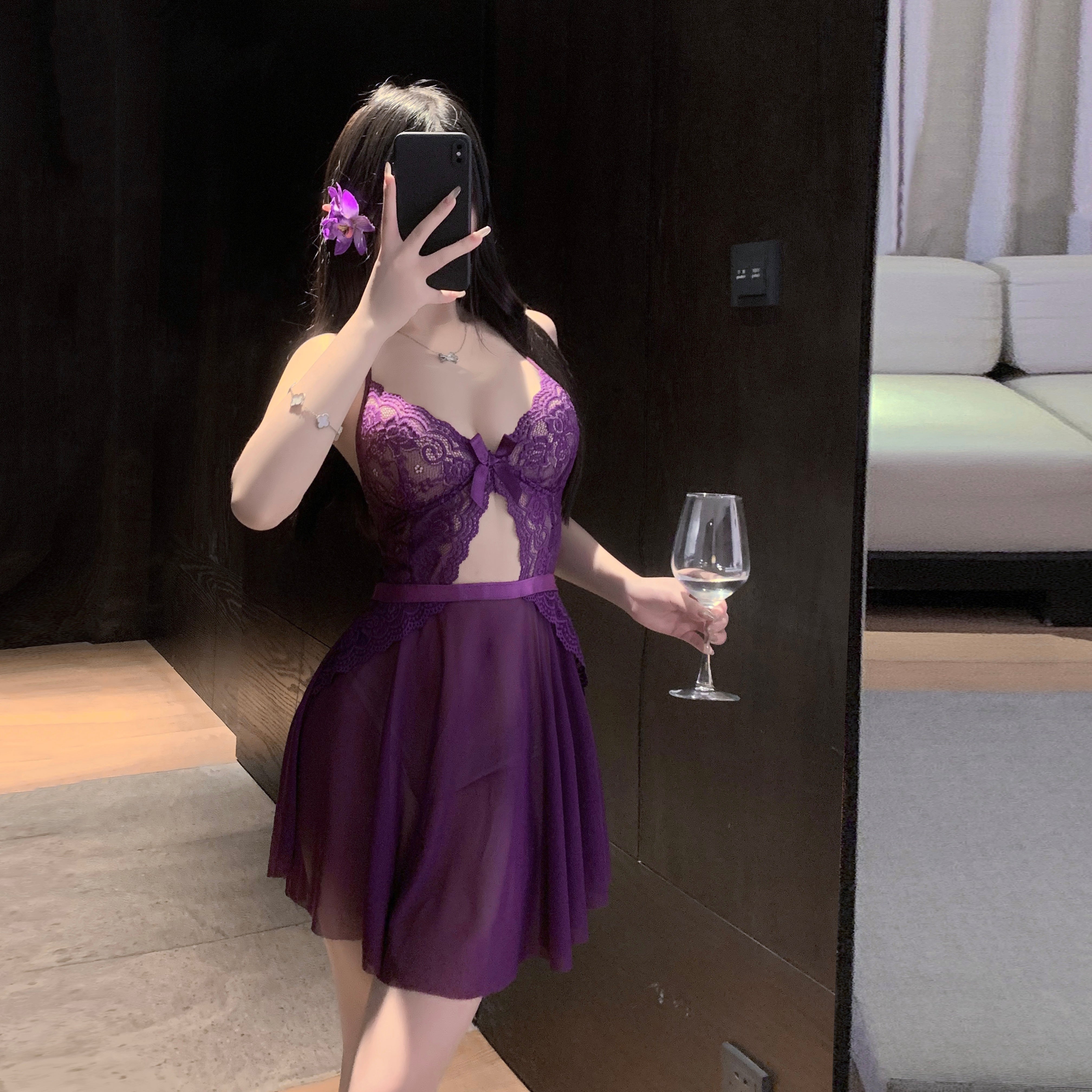 Mesh Bowknot Underwear Nightdress