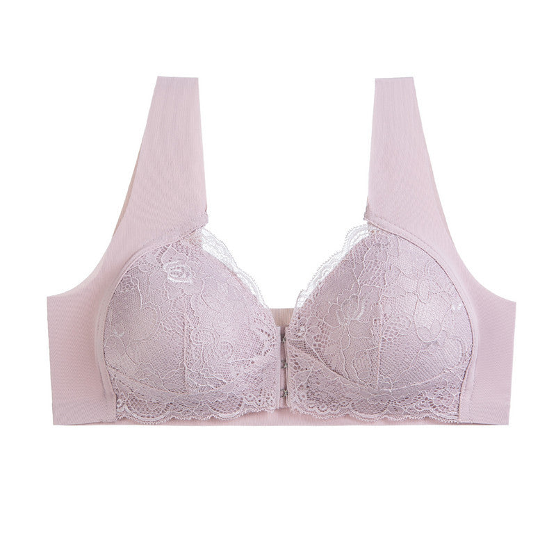 Plus Size Lace Wide Straps Wireless Bra Front Closure Push Up Bras