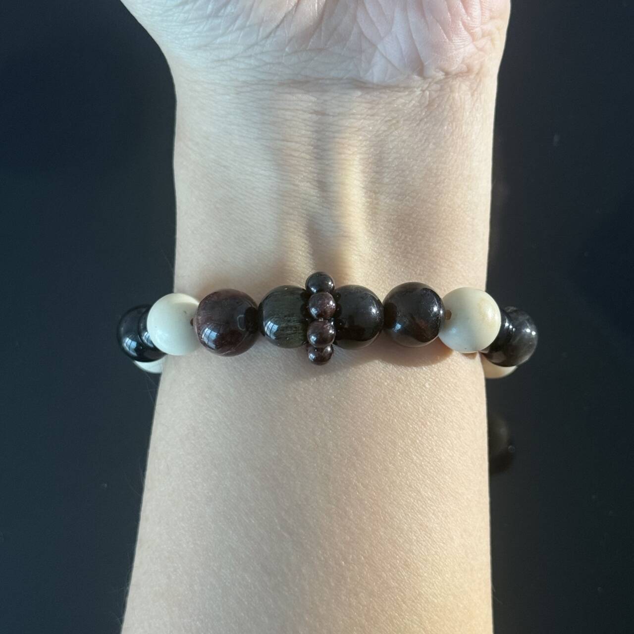 Obsidian, Red Jasper, and White Jade Bracelet — Healing Crystal Bracelet, Symbolizing Protection