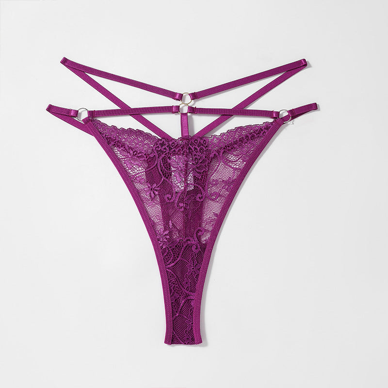 Seductive Floral Lace Mid Waist Thongs Bowknot Detail