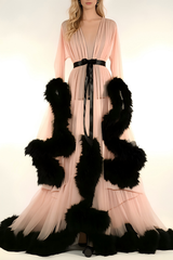 Feather Bell Sleeve Trailing Dress